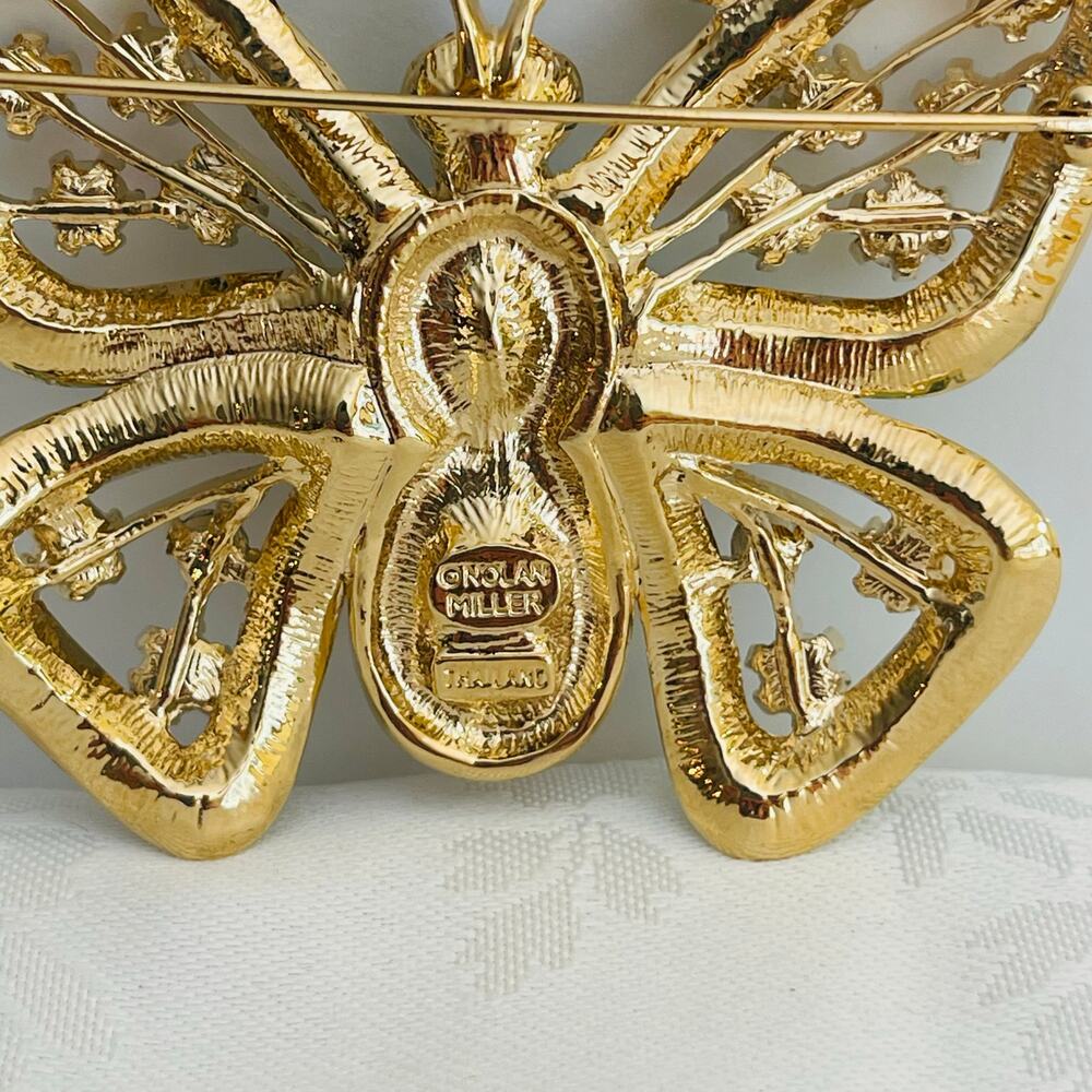 Vtg Nolan Miller Gold-P Butterfly Crystal Rhinestone Brooch Glam Coll Hollywood - Picture 12 of 15